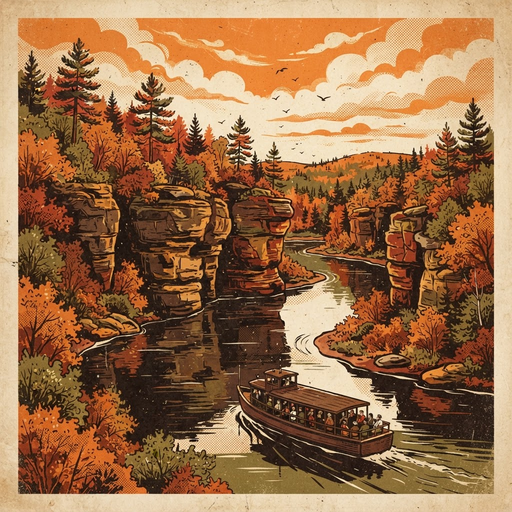 Vintage Wisconsin Dells travel illustration
